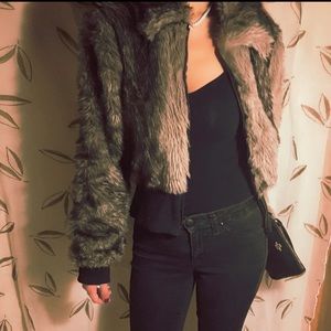 Wolf grey faux fur bomber jacket